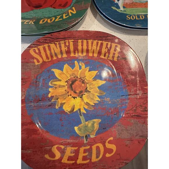 Melamine Square‎ Plates Garden Sunflower Fresh Cream Tomatoes Sweet Corn (10) - Picture 4 of 10